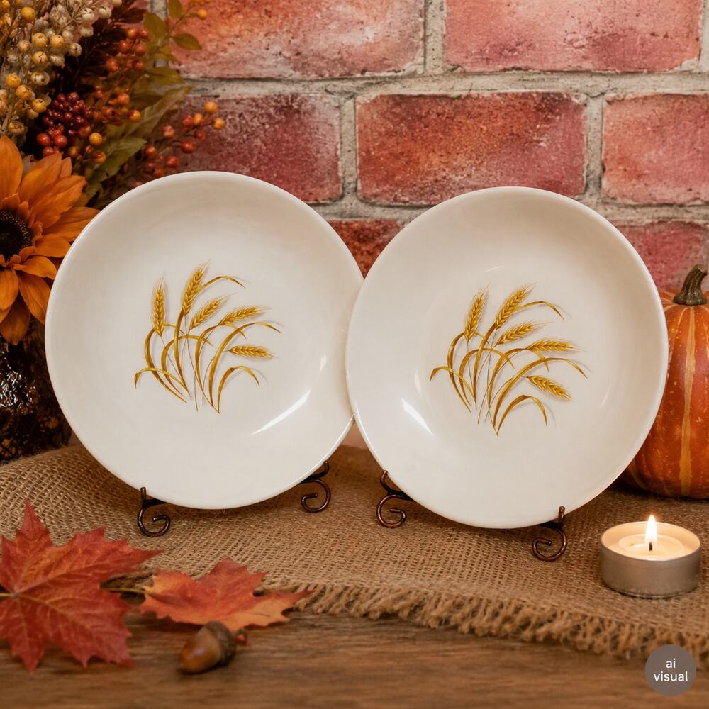 🌾🍞🍽️Retro Golden Wheat Coupe Soup Bowls Salad Cereal Retro Kitchen Decor 7.5"